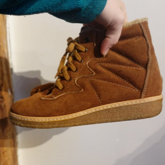 Vintage Leather Suede Town & Country Tan Ankle Boots Lace Up 7.5 Women's Booties - Picture 12 of 14